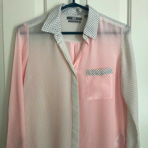 Uniqlo Pindot Colourblock 100% silk blouse Sz XS - Picture 1 of 9